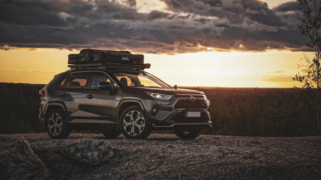 Toyota RAV4 Roof Rack Tent Camping Sunset