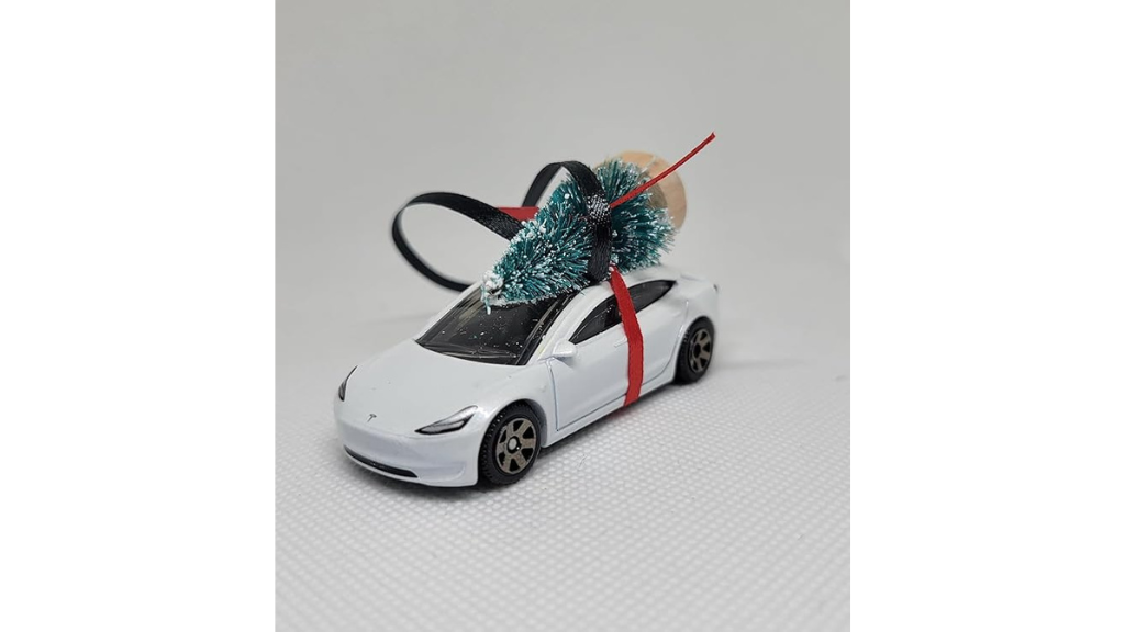 White Tesla Model 3 Christmas Ornament with Tree